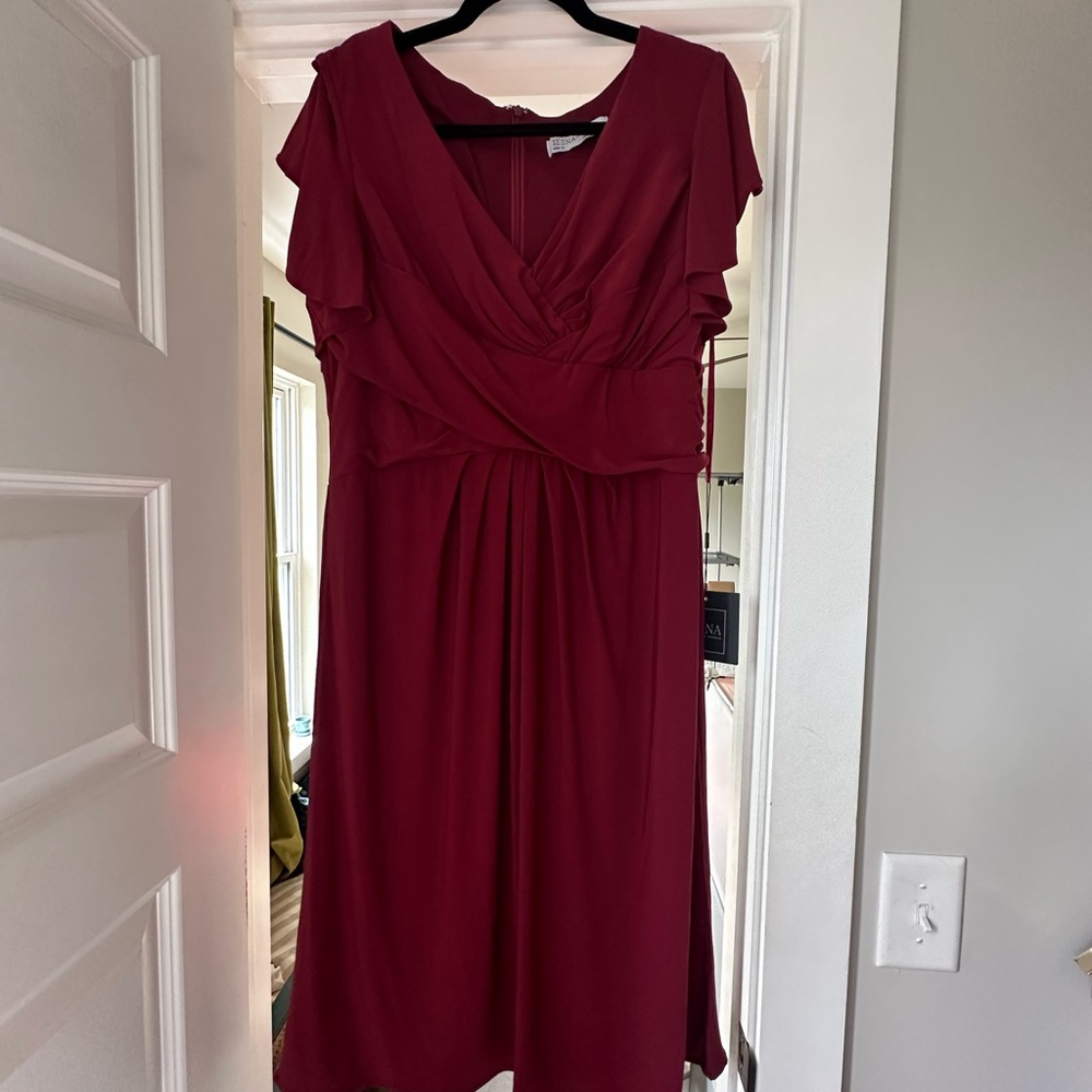 NWT IEENA for MacDuggal Elegant Burgundy Women's short sleeve Dress- 14